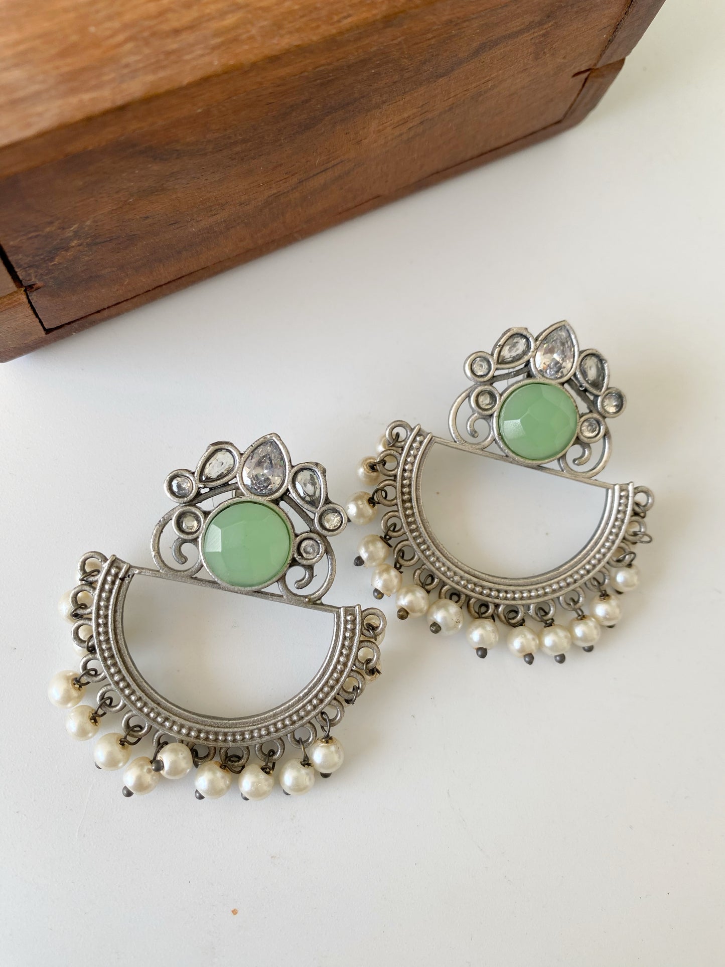 SILVERLOOKALIKE STONE EARRINGS