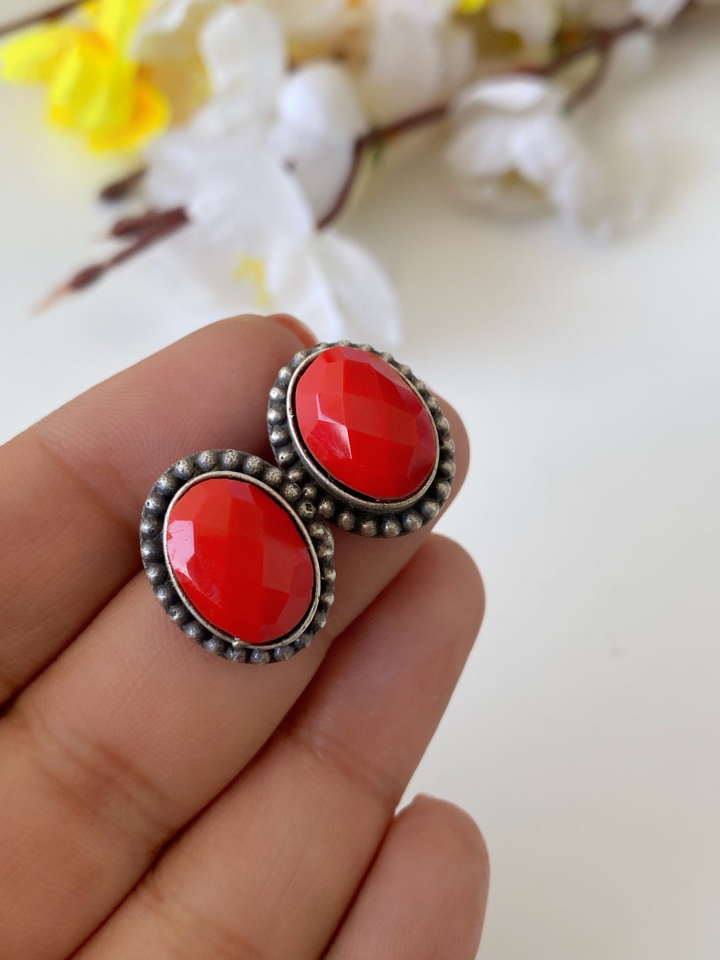 SILVERLOOKALIKE STUD EARRINGS