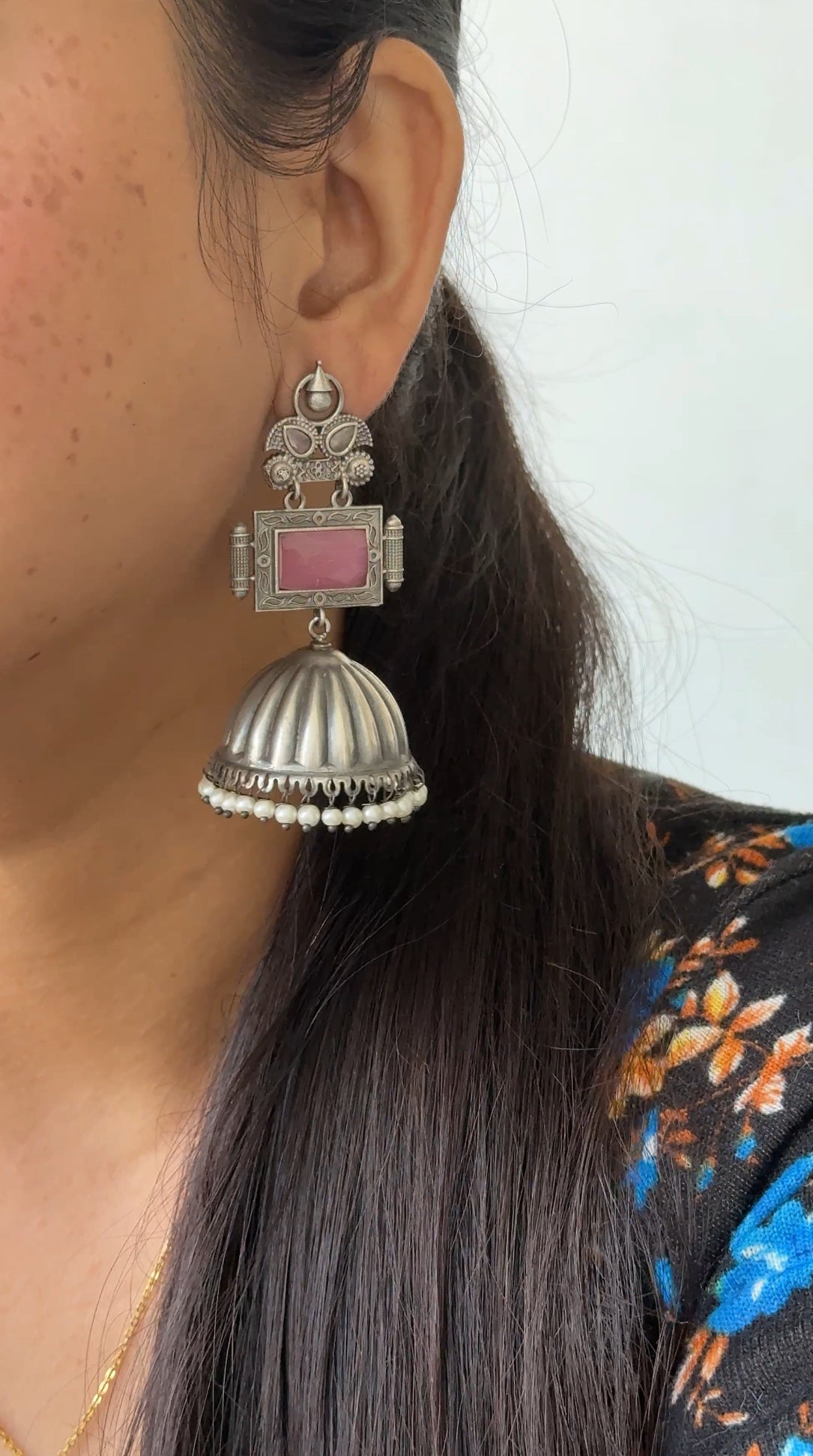 SILVERLOOKALIKE STONE JHUMKA