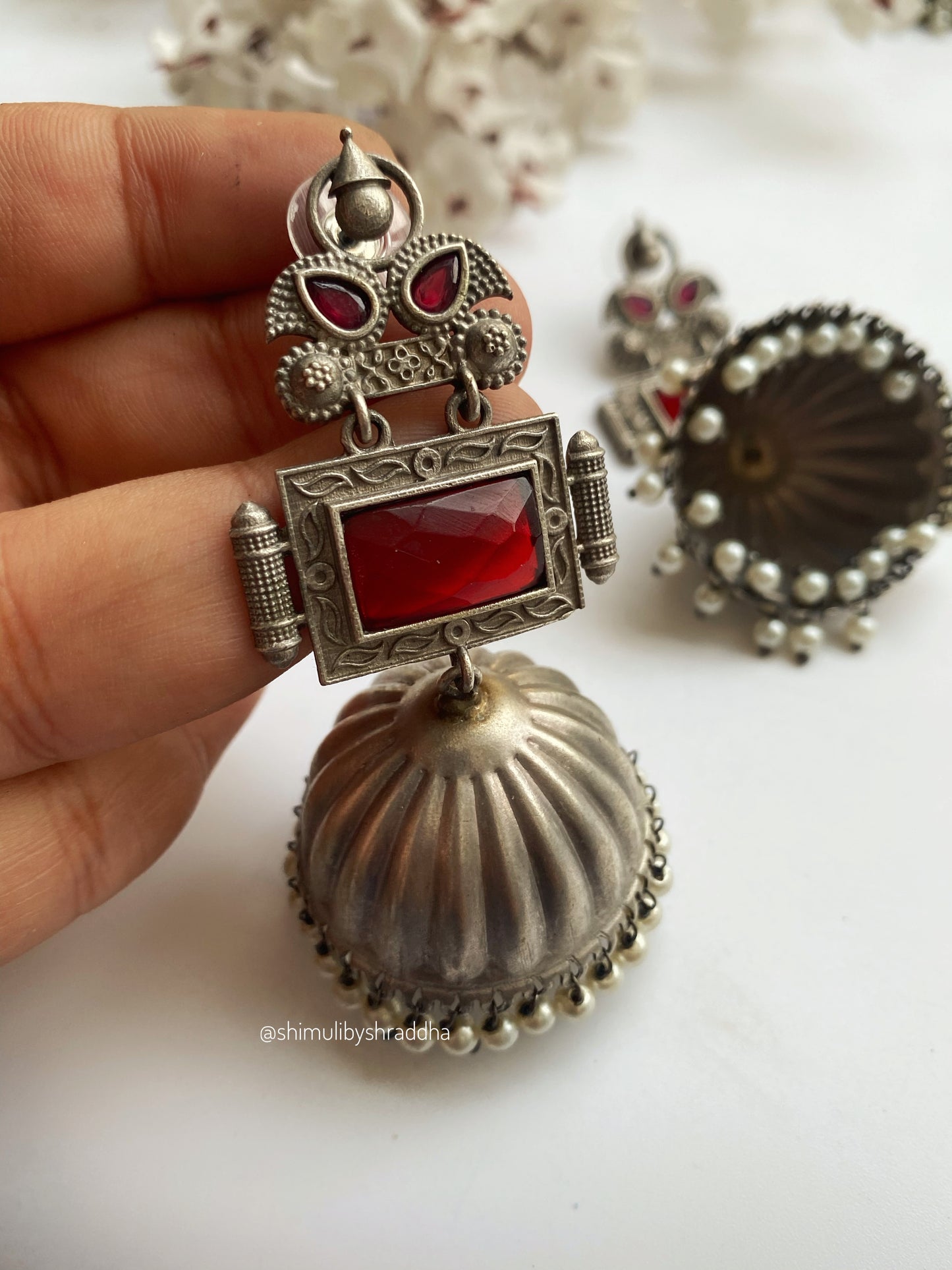 SILVERLOOKALIKE STONE JHUMKA