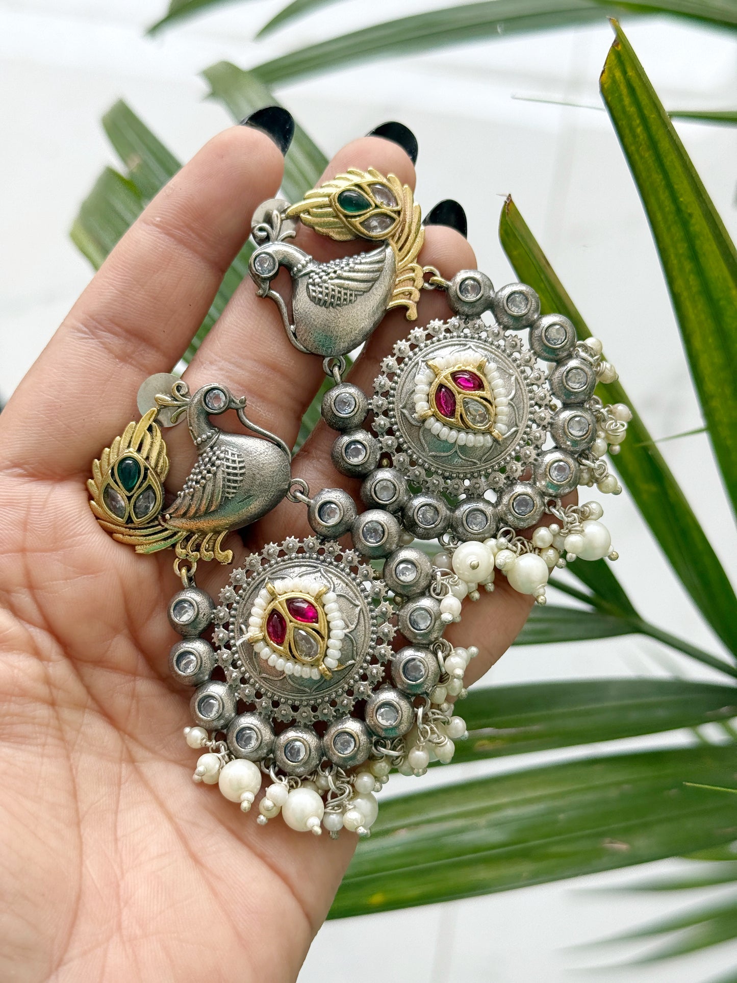 PEACOCK DUAL TONE EARRINGS