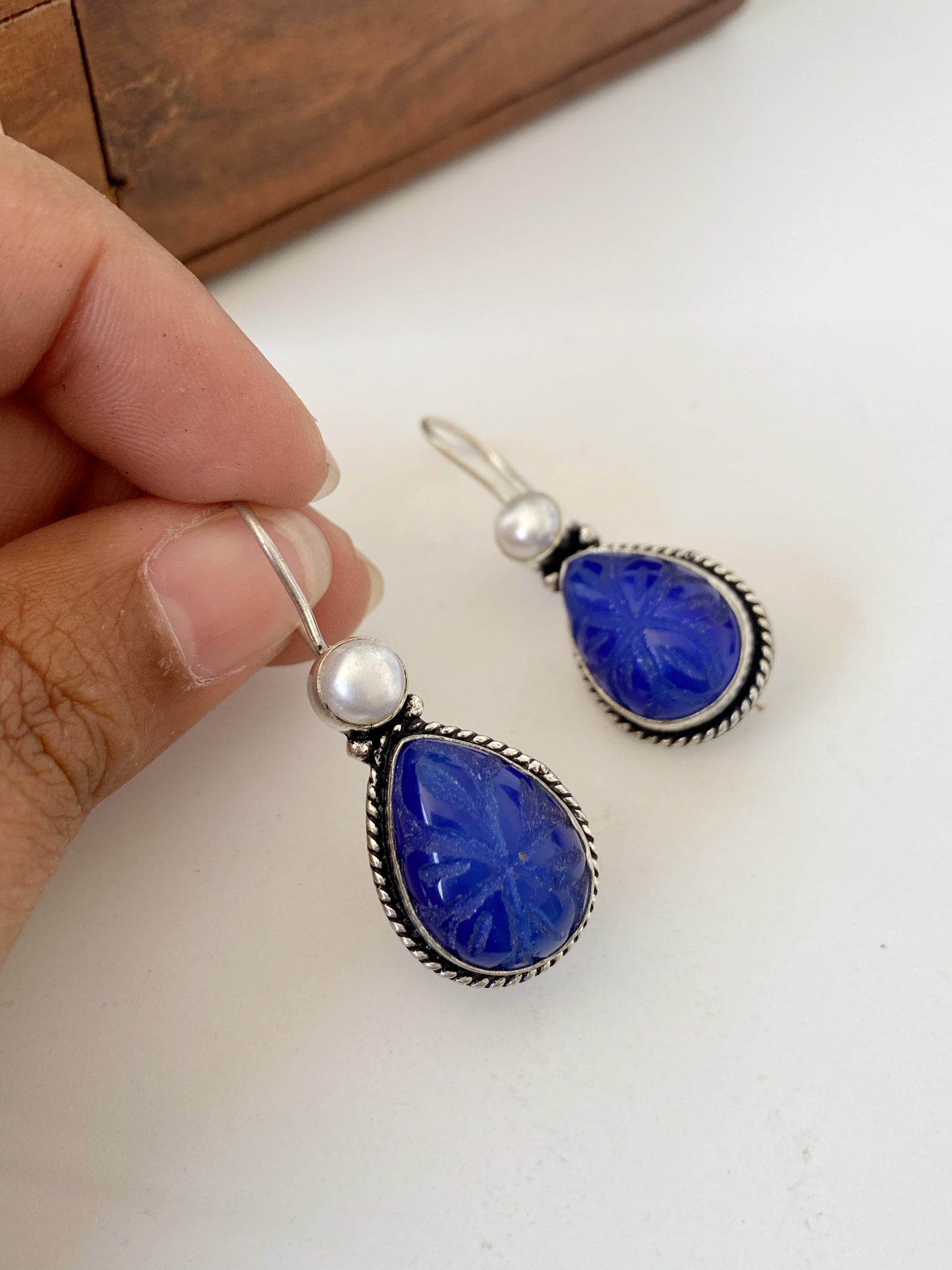 GERMAN SILVER CARVED HOOK EARRINGS