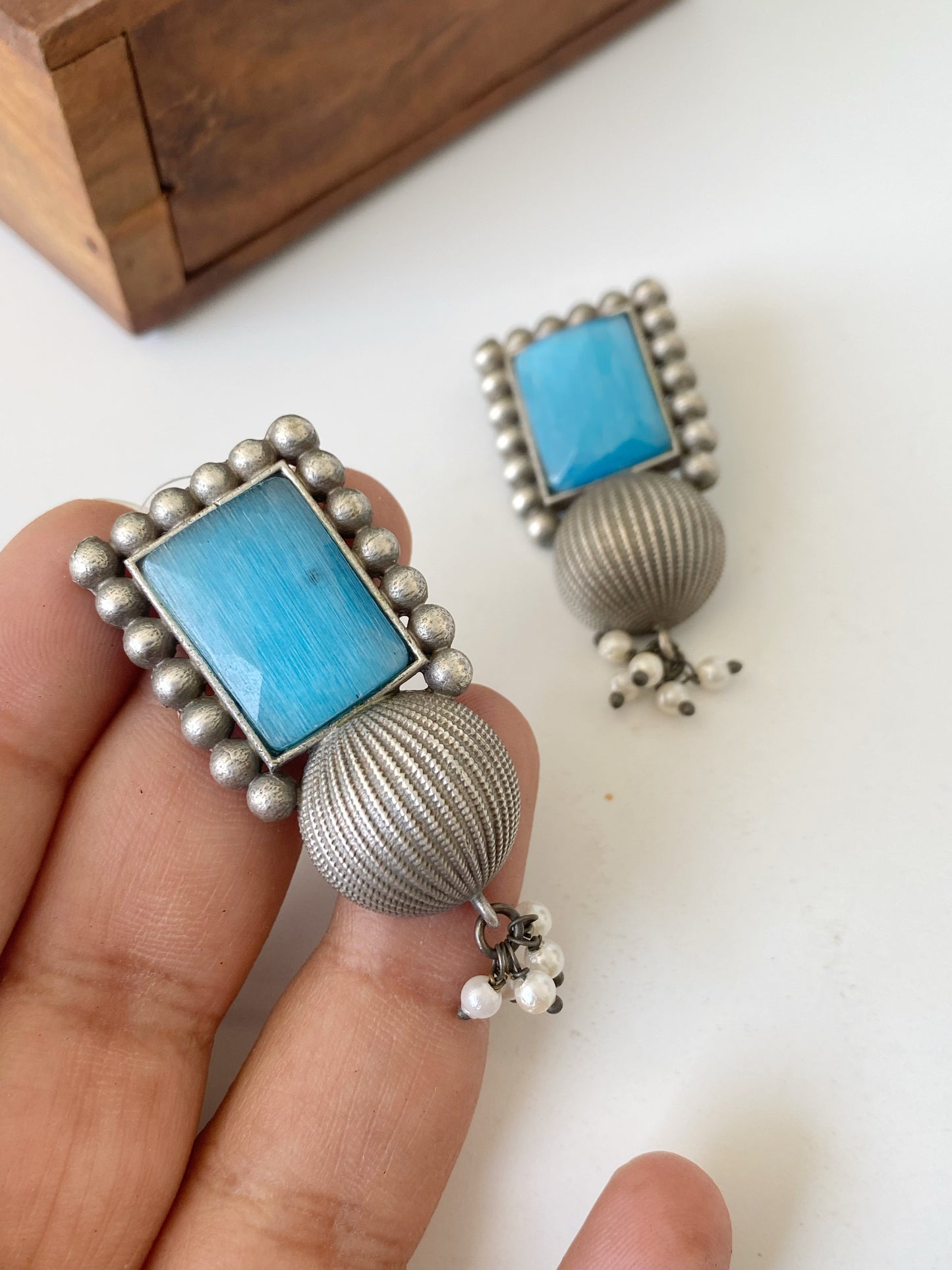 SILVERLOOKALIKE STONE EARRINGS