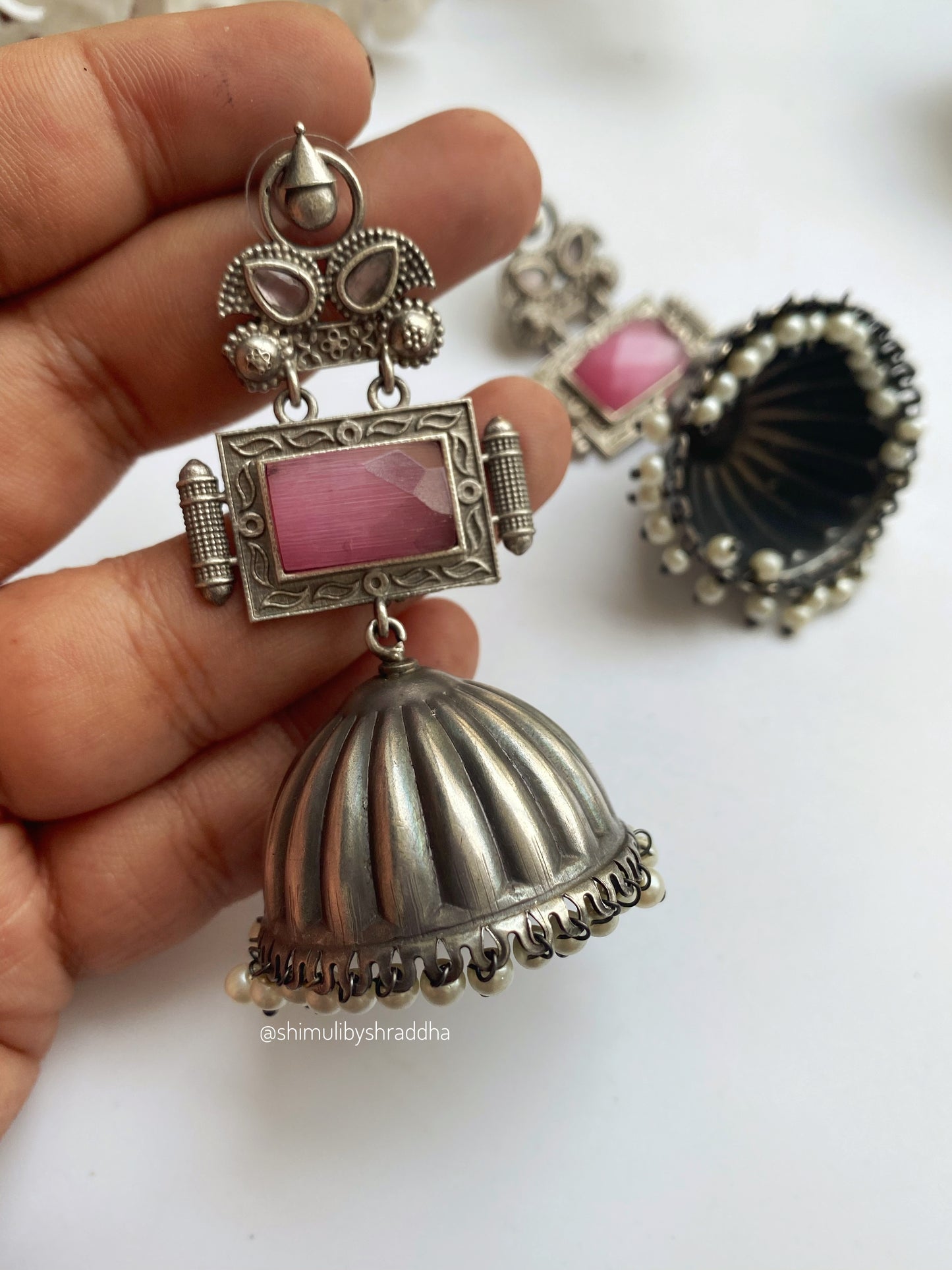 SILVERLOOKALIKE STONE JHUMKA