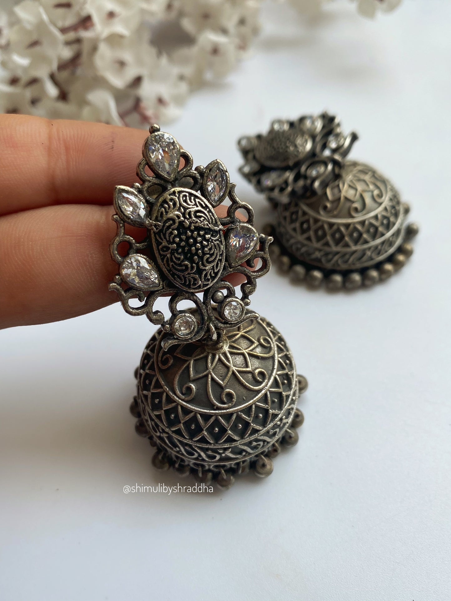 SILVERLOOKALIKE STONE JHUMKA