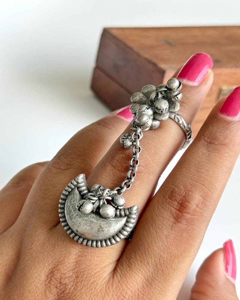 SILVERLOOKALIKE DOUBLE FINGER RING