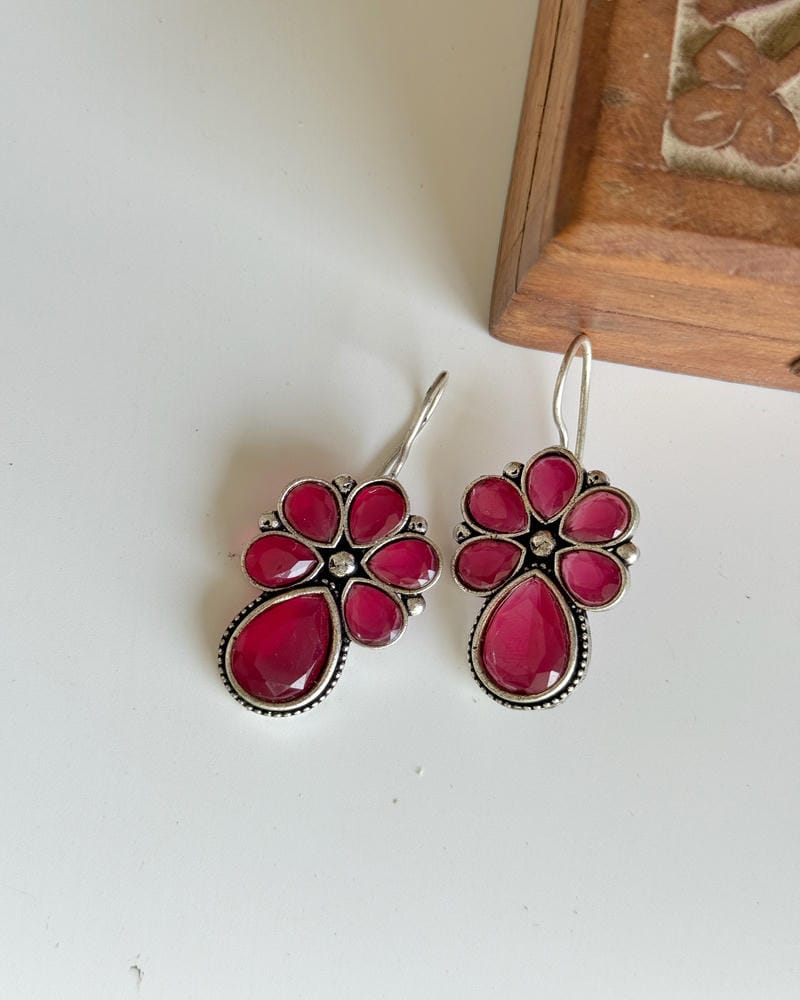 GERMAN SILVER FLOWER HOOK EARRINGS