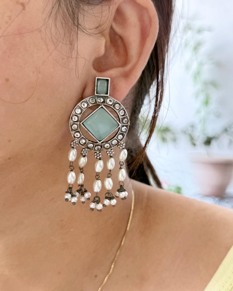 SILVERLOOKALIKE STONE EARRINGS