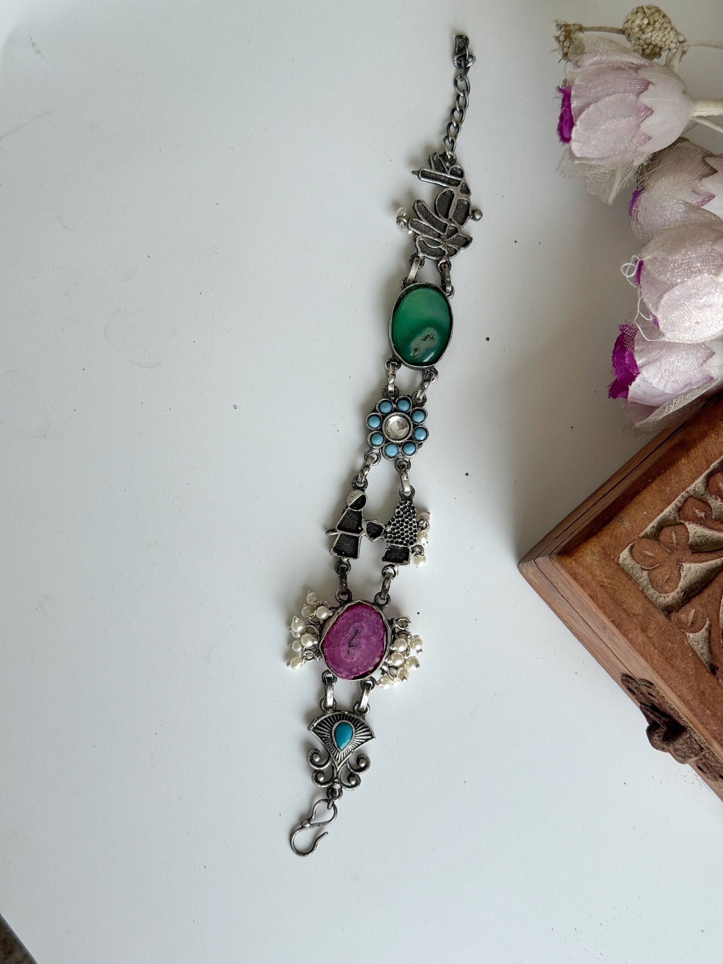 OXIDISED NATURAL STONE BRACELETS
