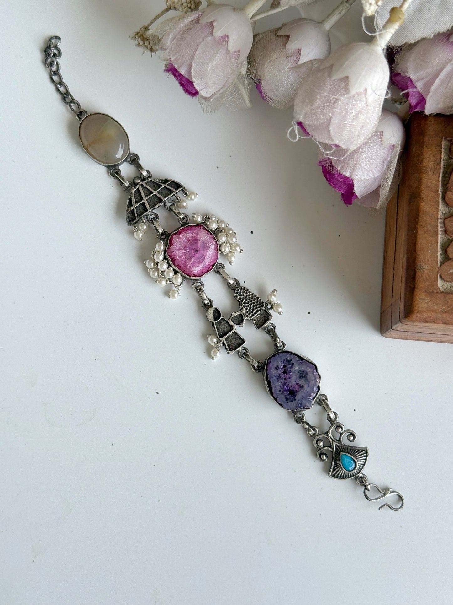 OXIDISED NATURAL STONE BRACELETS