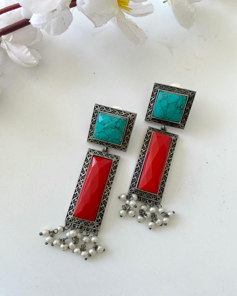 SILVERLOOKALIKE STONE EARRINGS