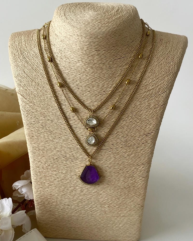 MOISSANITE POLKI LAYERED NECKLACE SET