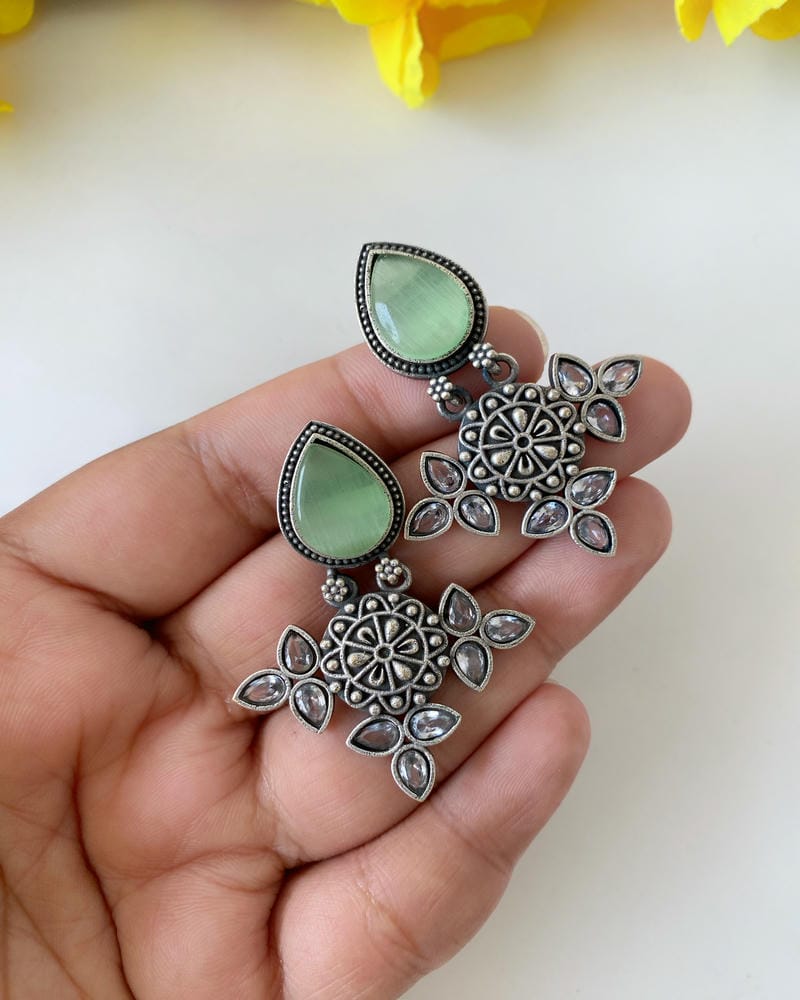 SILVERLOOKALIKE STONE EARRINGS