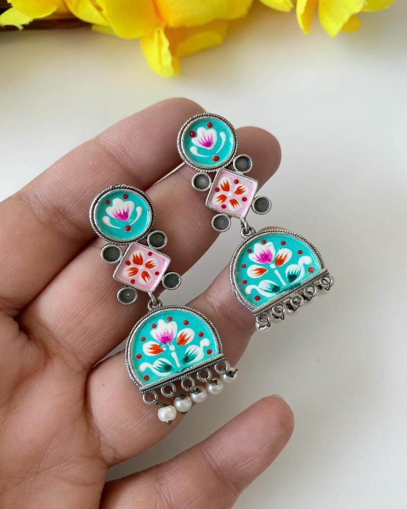 SILVERLOOKALIKE MEENAKARI EARRINGS