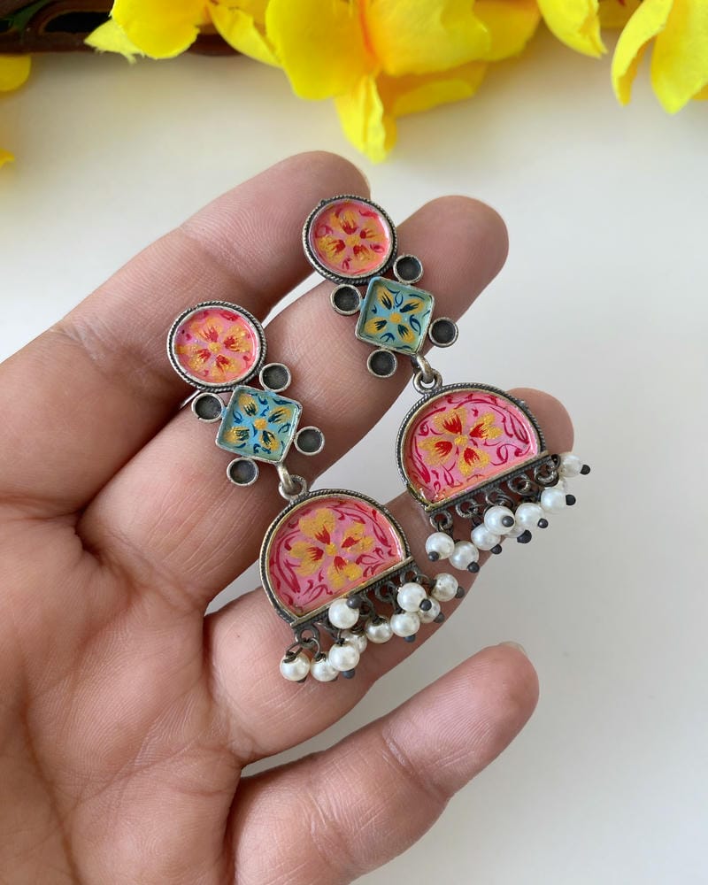 SILVERLOOKALIKE MEENAKARI EARRINGS