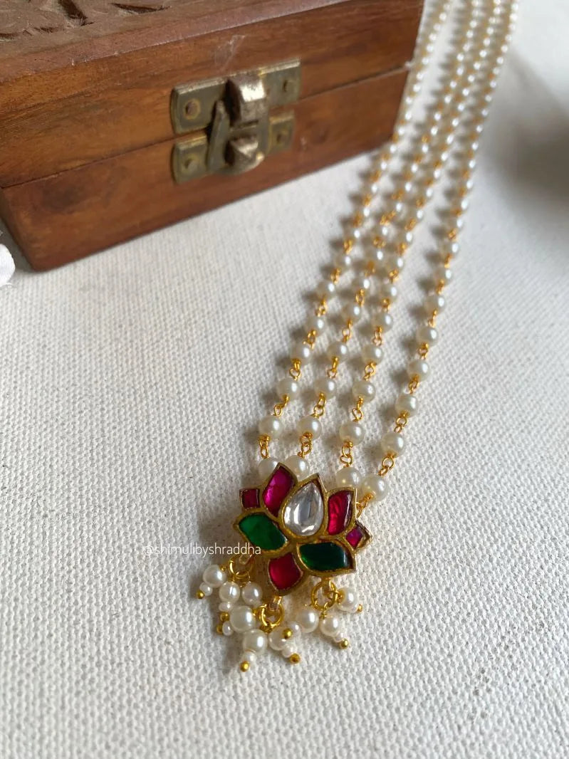 MANVIKA LOTUS PENDENT PEARL NECKLACE