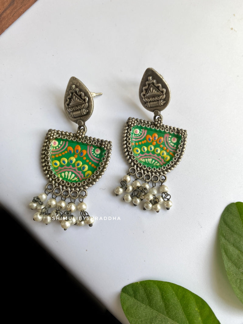 SILVERLOOKALIKE MEENAKARI EARRINGS