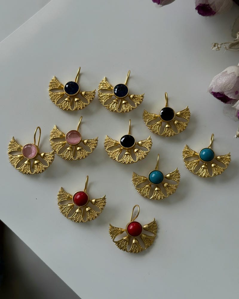 BRASS STONE HOOK EARRINGS