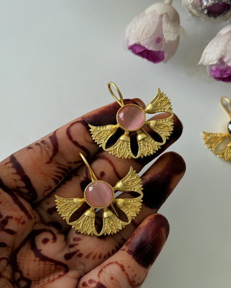 BRASS STONE HOOK EARRINGS