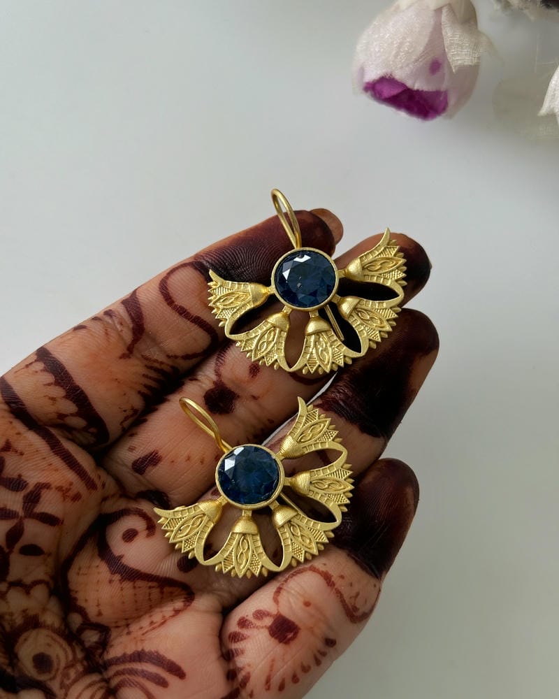 BRASS STONE HOOK EARRINGS