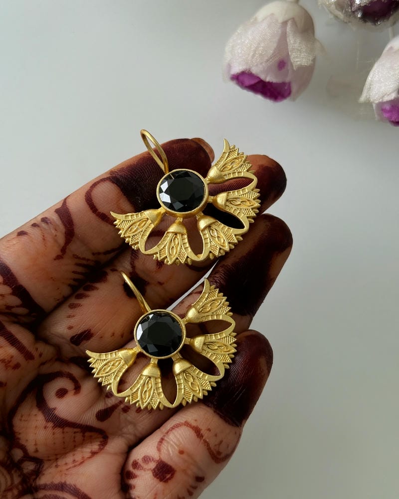 BRASS STONE HOOK EARRINGS