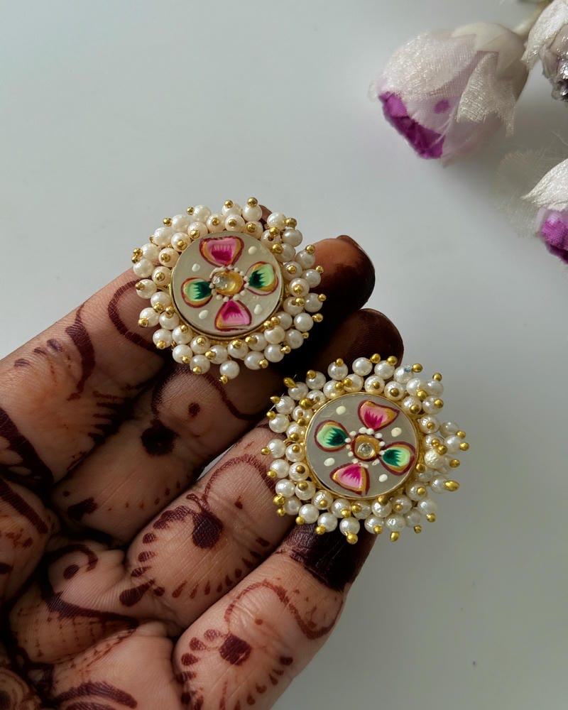 BRASS MEENAKARI STUDS