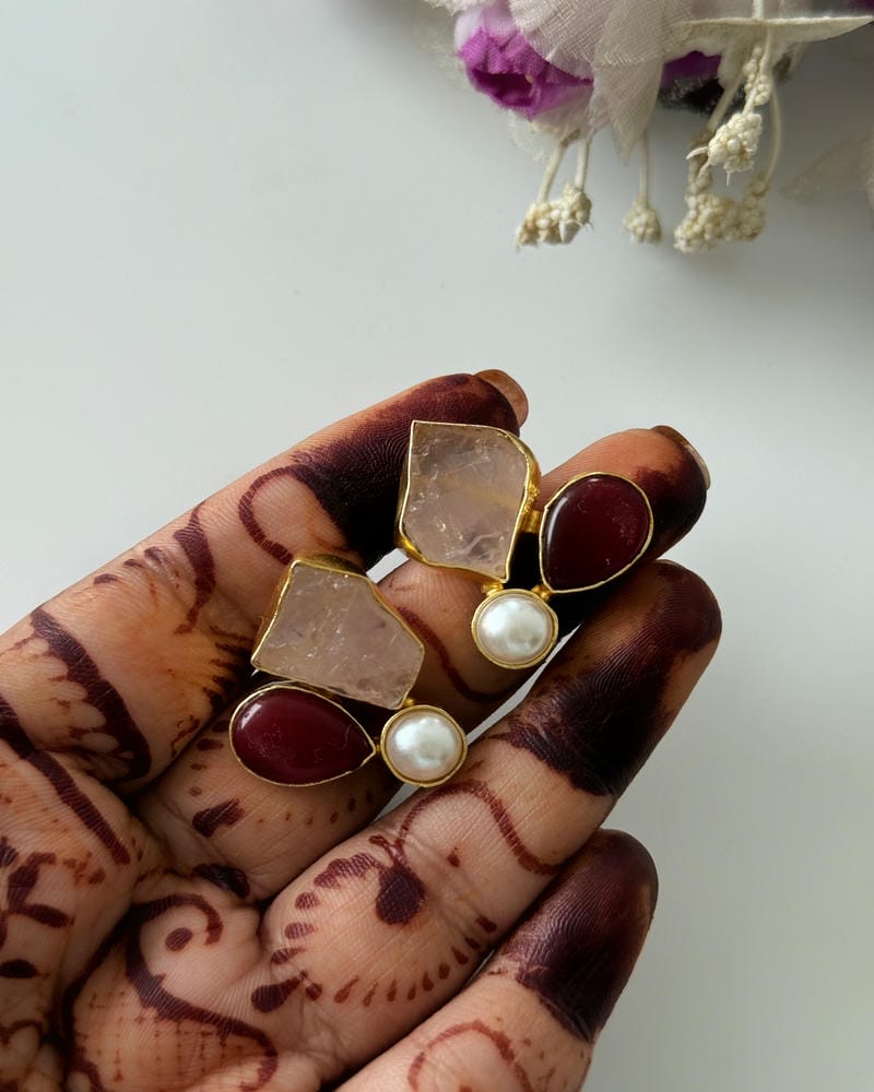 BRASS NATURAL STONE EARRINGS