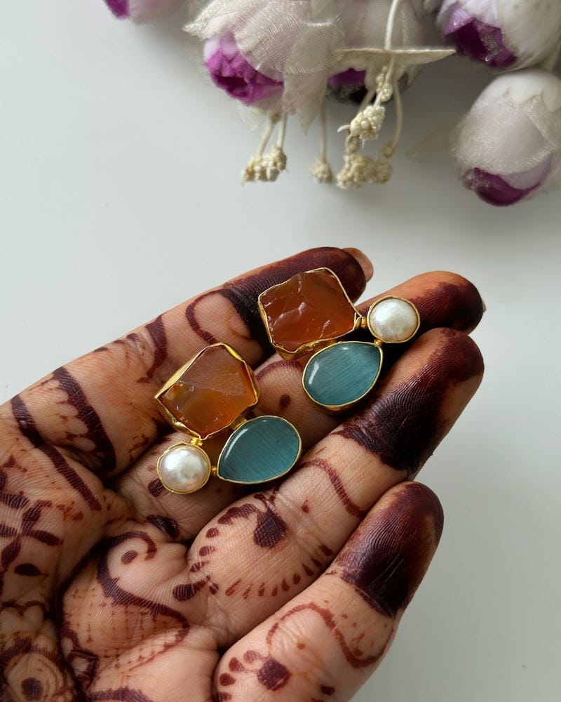 BRASS NATURAL STONE EARRINGS