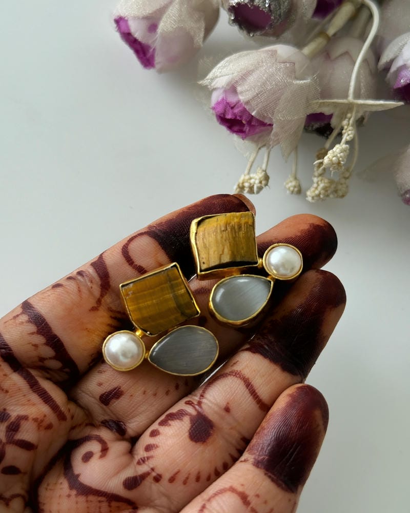 BRASS NATURAL STONE EARRINGS