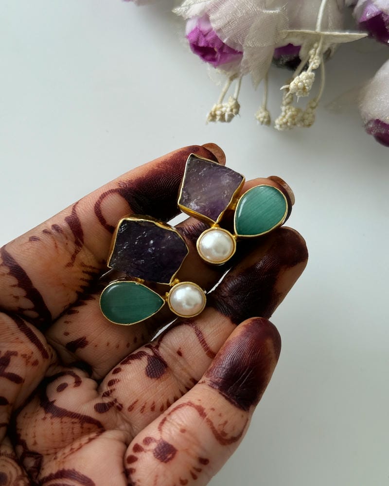 BRASS NATURAL STONE EARRINGS