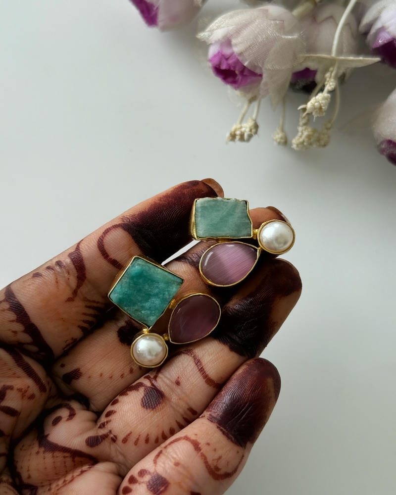 BRASS NATURAL STONE EARRINGS