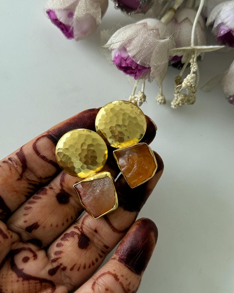 BRASS NATURAL STONE EARRINGS