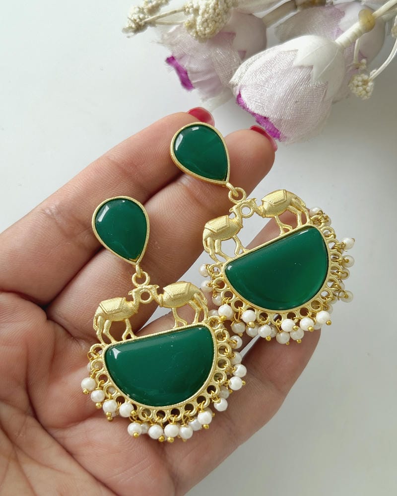 BRASS STONE EARRINGS