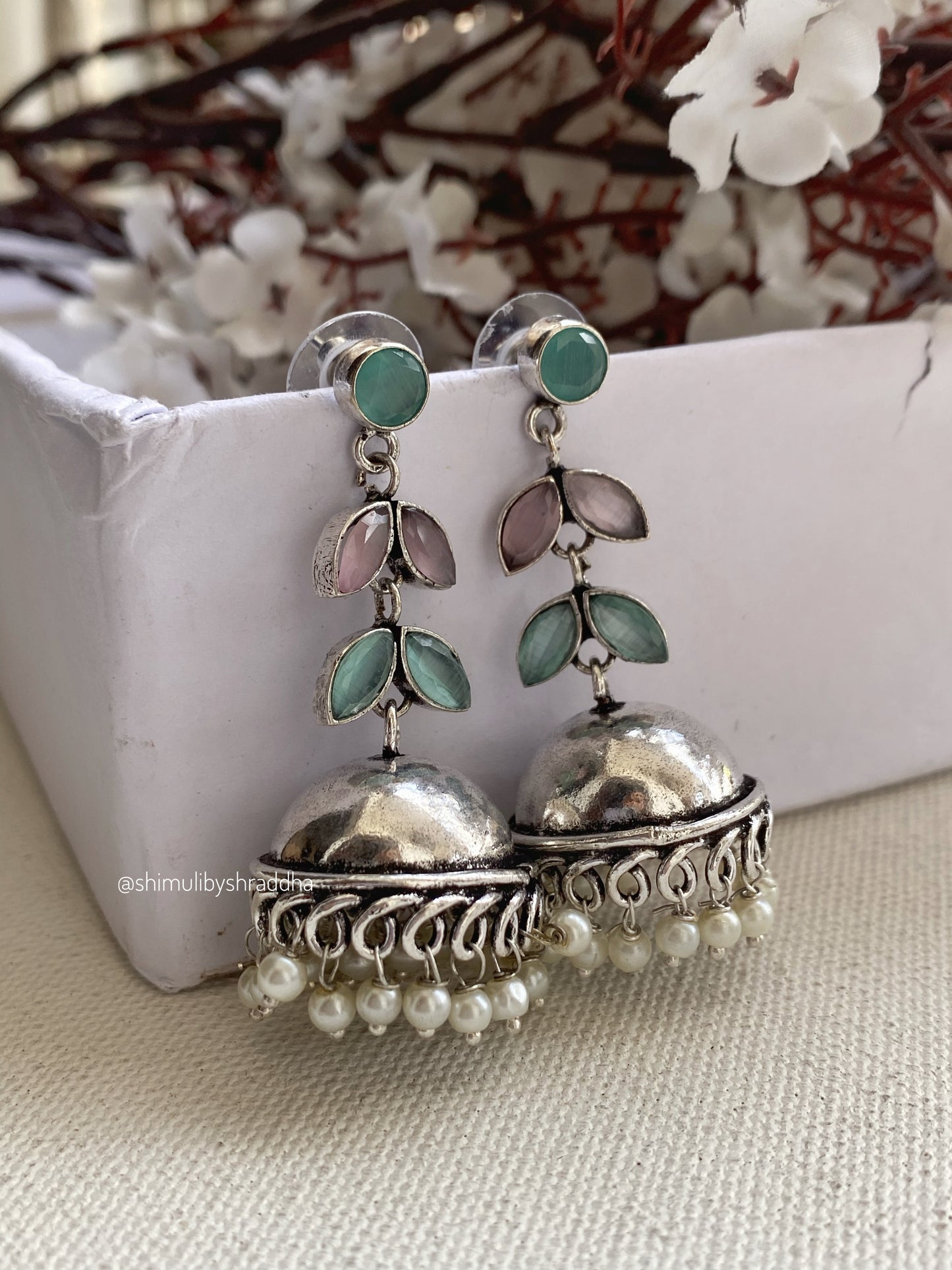 GERMAN SILVER STONE JHUMKA