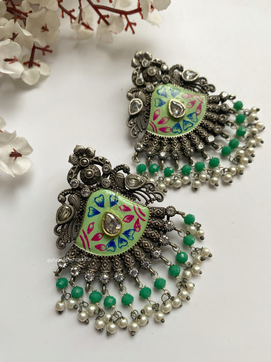 MEENAKARI SILVERLOOKALIKE EARRINGS