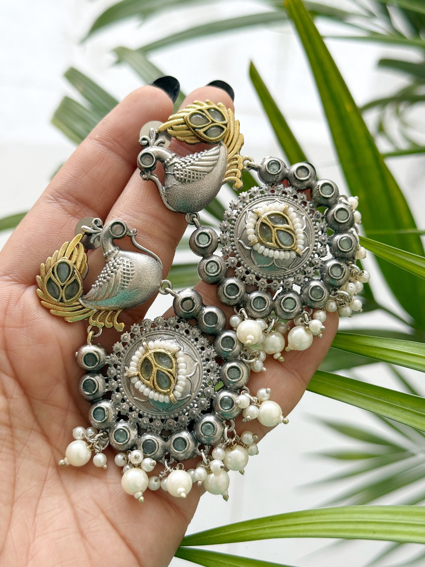 PEACOCK DUAL TONE EARRINGS