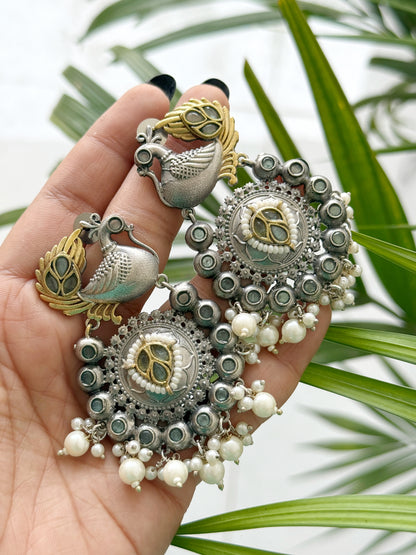 PEACOCK DUAL TONE EARRINGS