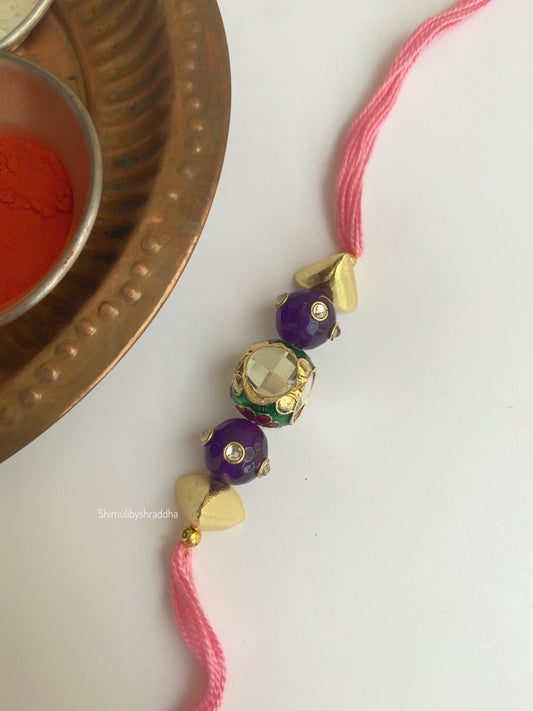 Natural stone rakhi with kundan work