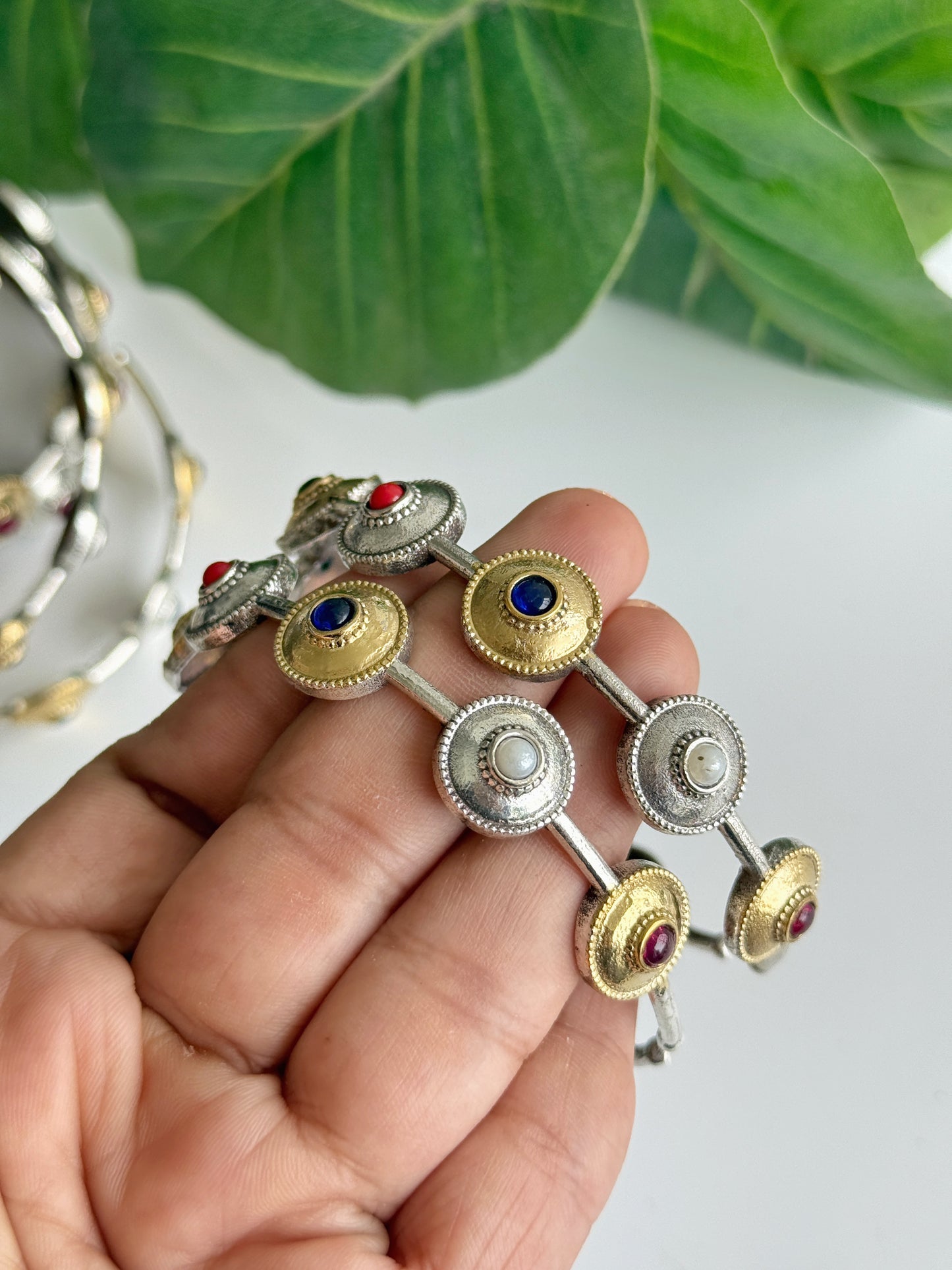 KANCHAN STONE DUAL TONE CUFF BANGLES