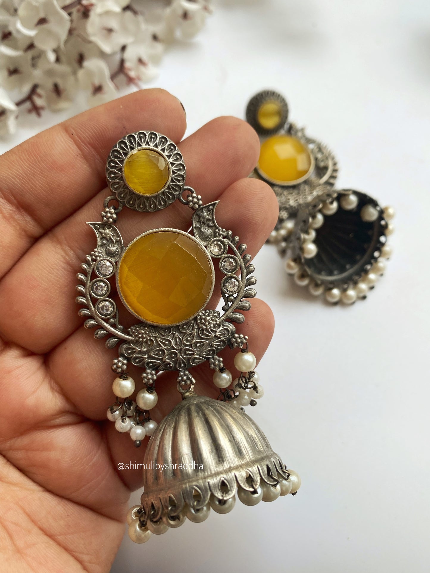 SILVERLOOKALIKE STONE JHUMKA