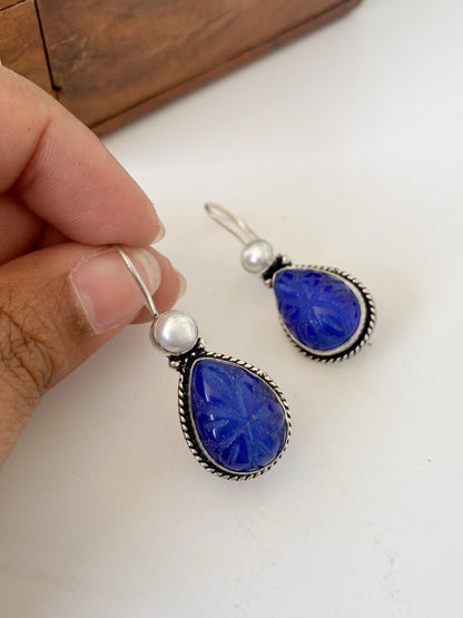 GERMAN SILVER CARVED HOOK EARRINGS