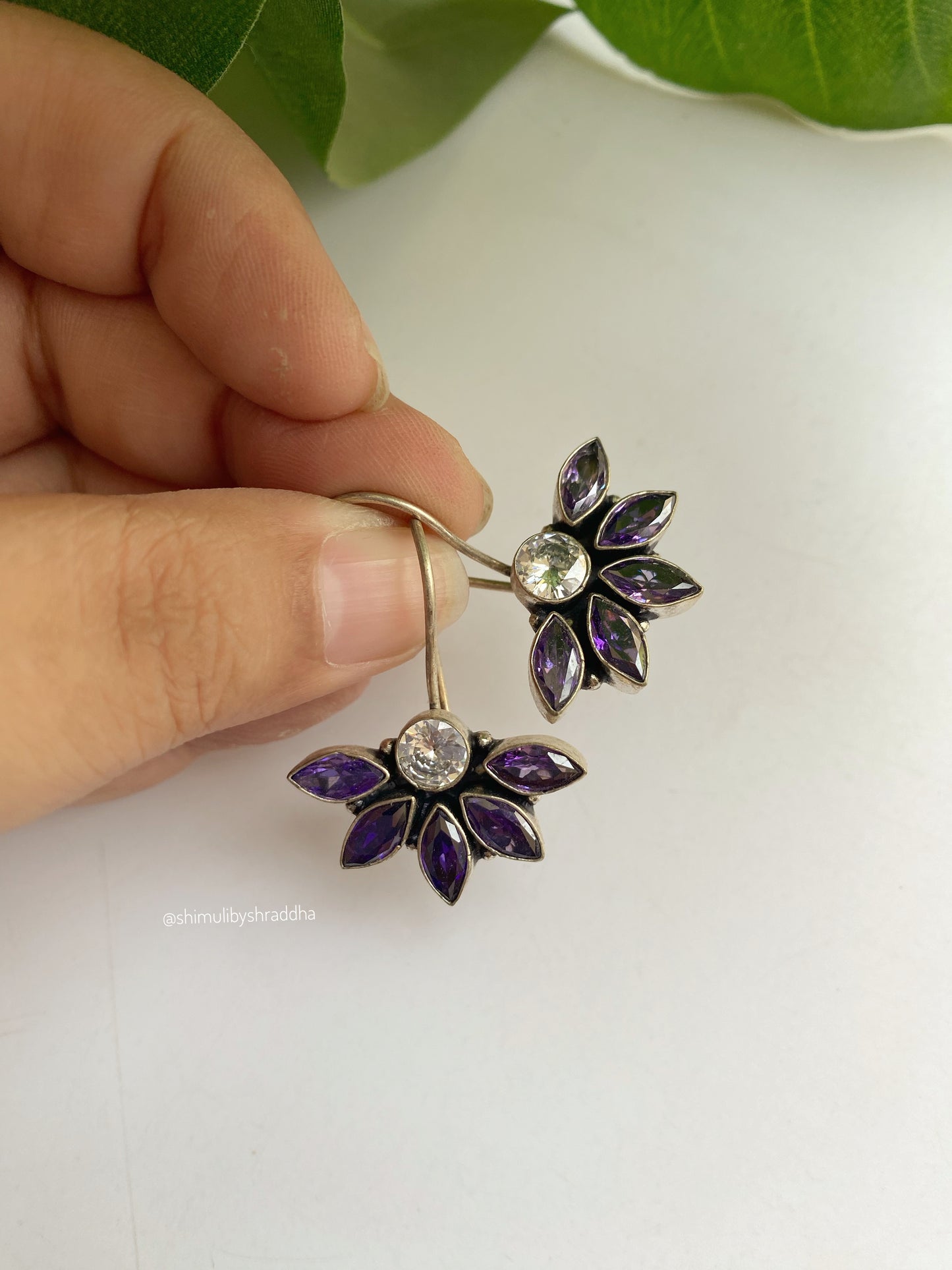 GERMAN SILVER FLOWER HOOK EARRINGS