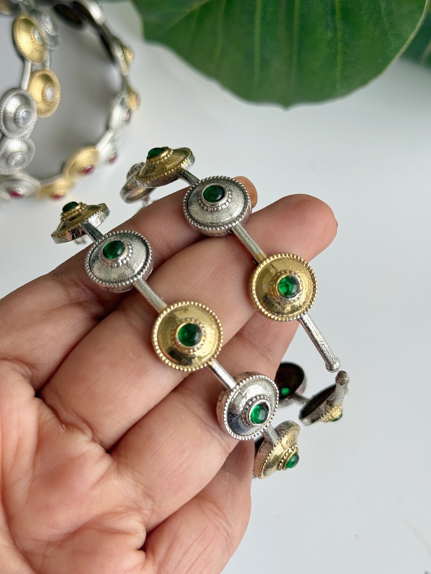 KANCHAN STONE DUAL TONE CUFF BANGLES