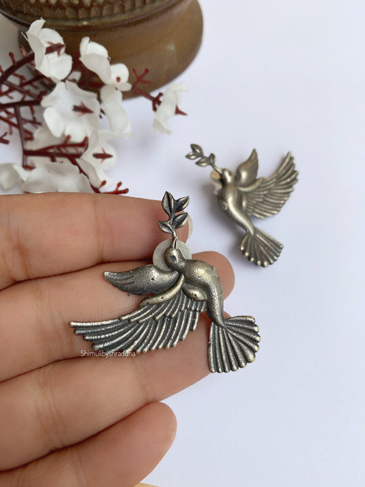 SILVERLOOKALIKE BIRD EARRINGS