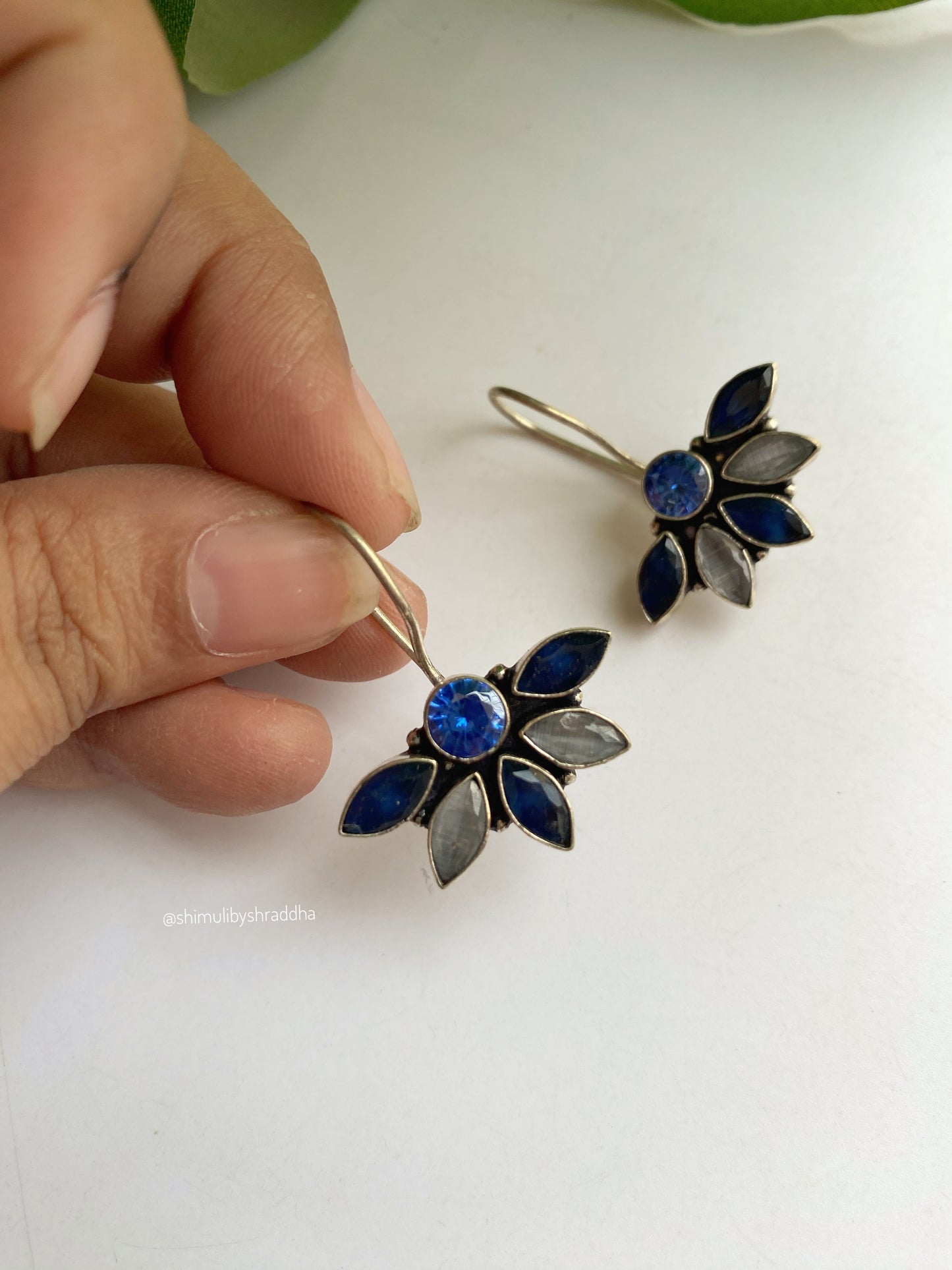 GERMAN SILVER FLOWER HOOK EARRINGS