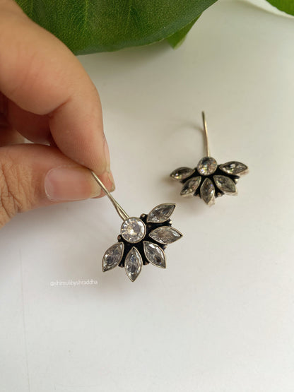 GERMAN SILVER FLOWER HOOK EARRINGS