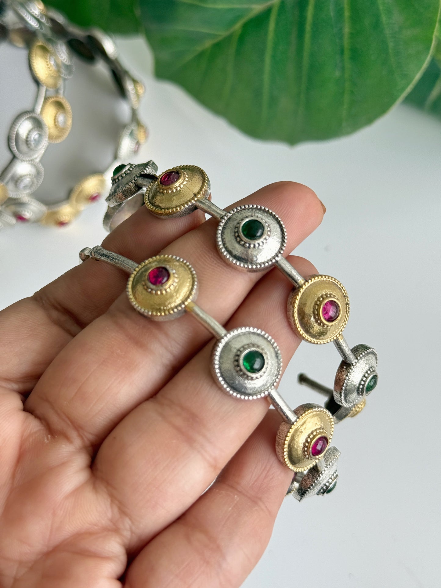 KANCHAN STONE DUAL TONE CUFF BANGLES