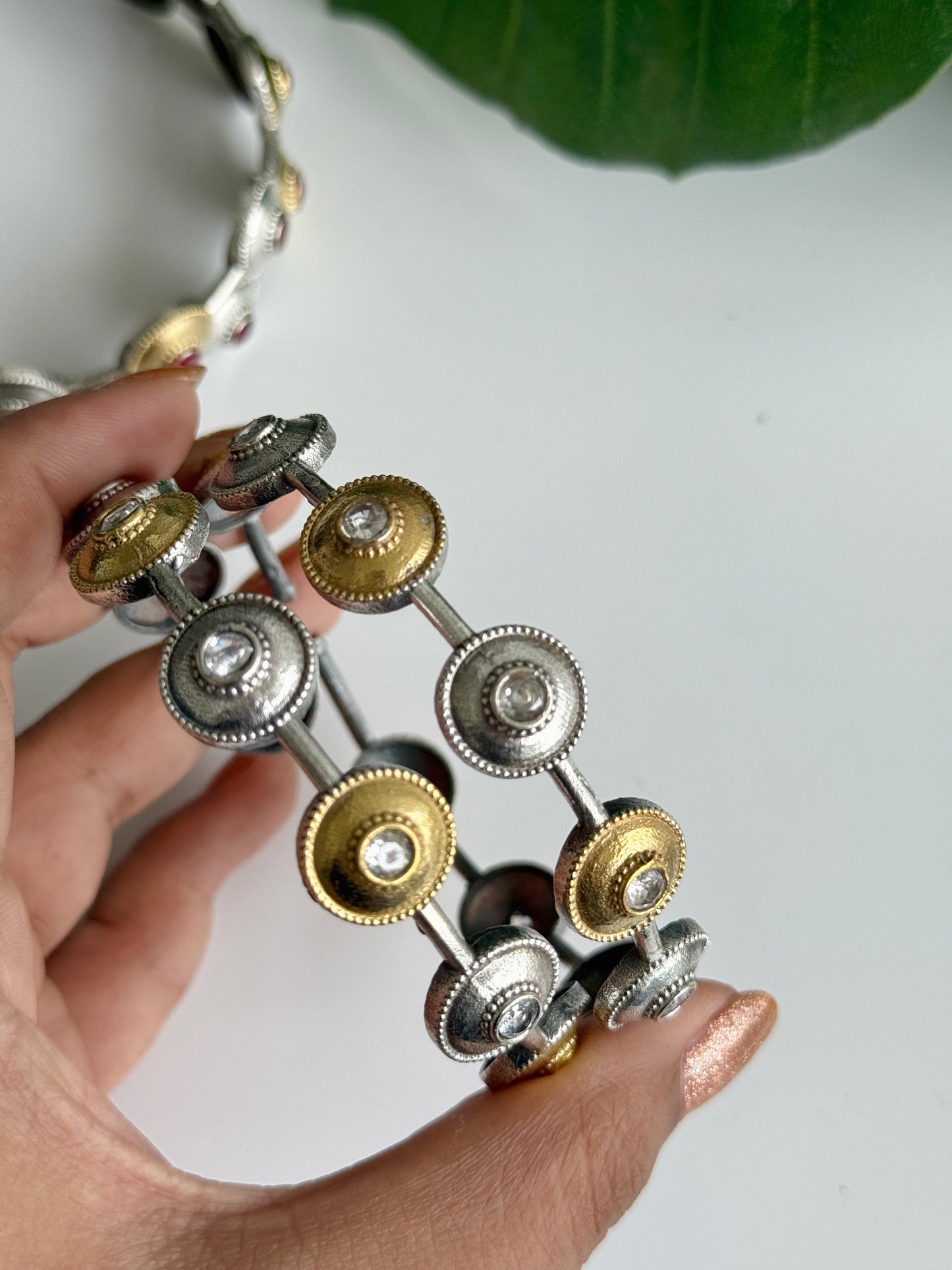 KANCHAN STONE DUAL TONE CUFF BANGLES
