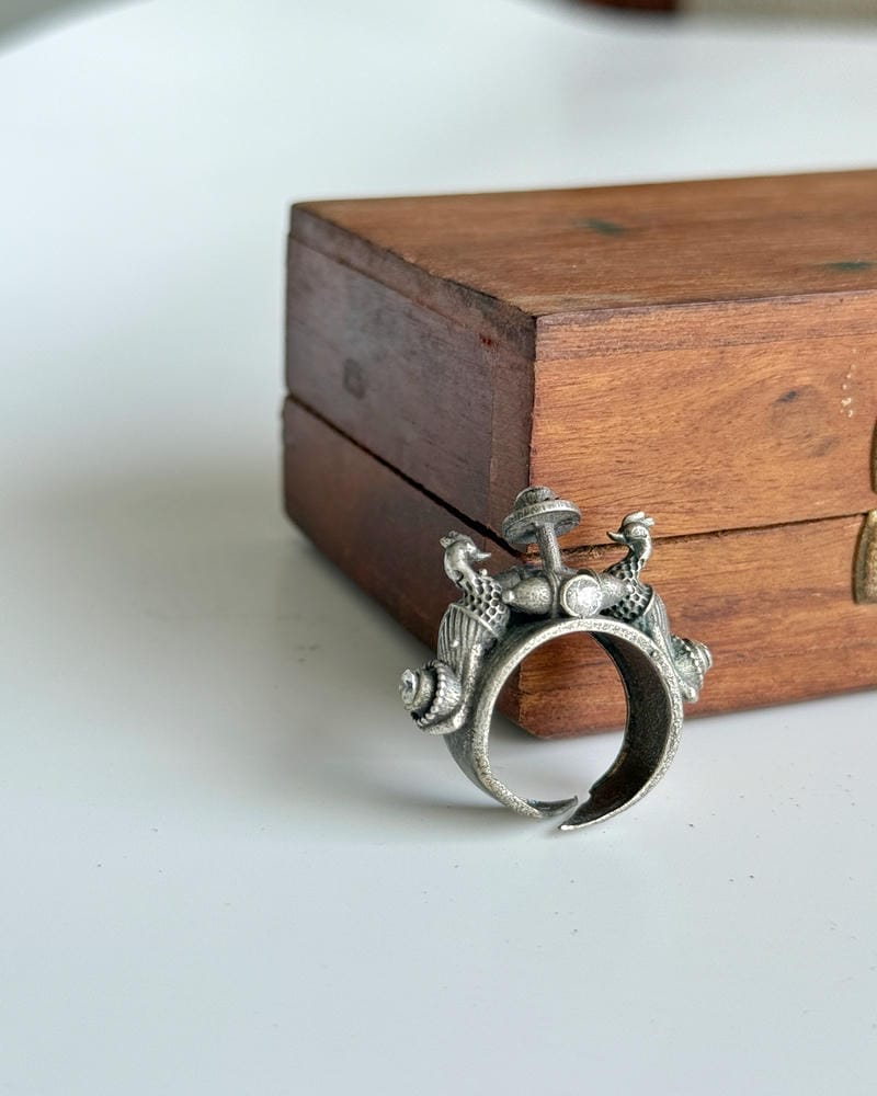 SILVERLOOKALIKE STONE RING