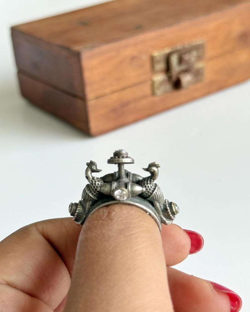 SILVERLOOKALIKE STONE RING